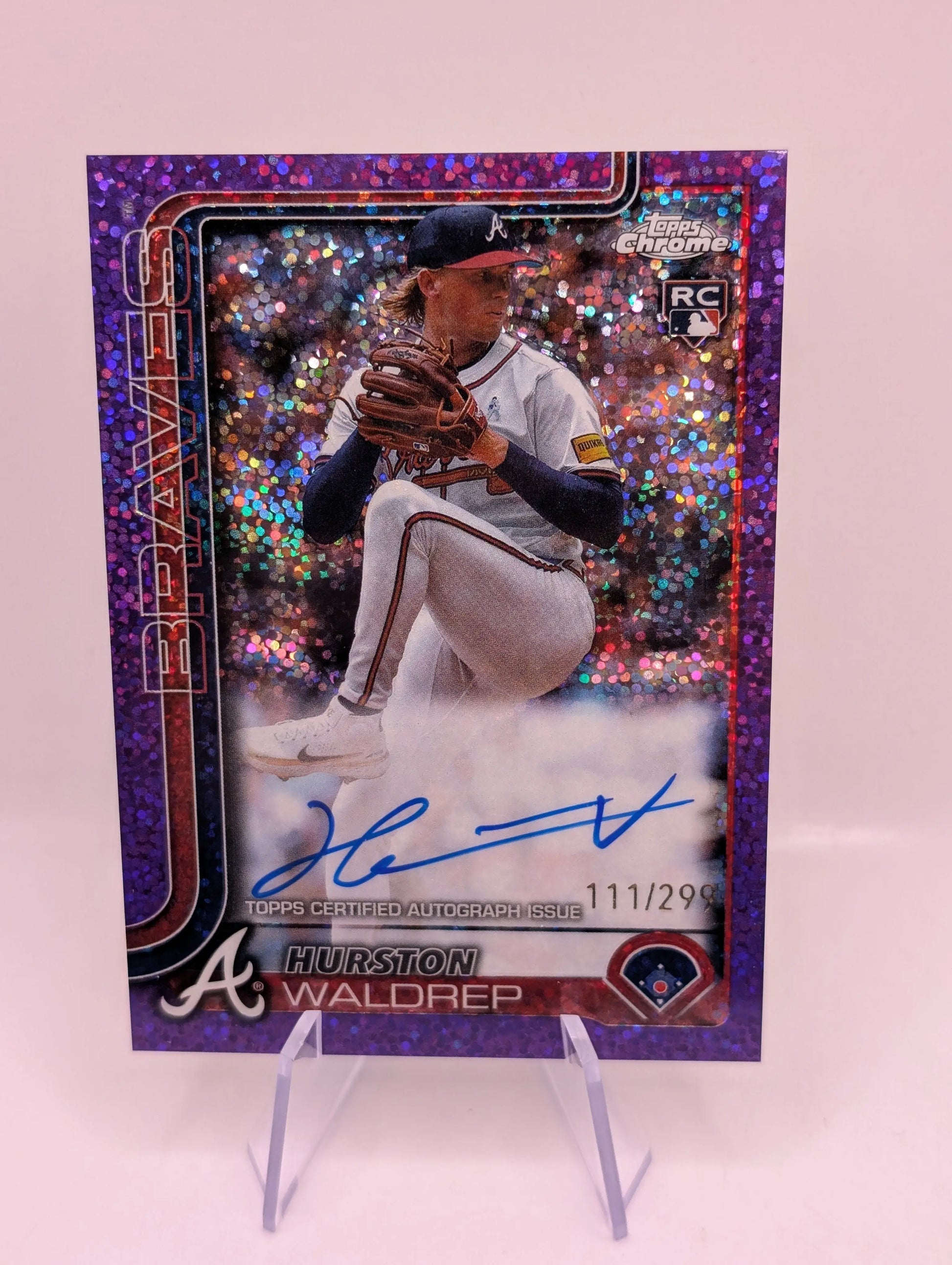 2025 Topps Chrome Baseball Hurston Waldrep Purple Speckle /299 Auto RC Braves FRENLY BRICKS - Open 7 Days