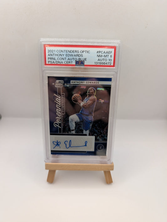 2021-22 Contenders Optic Perennial Contenders Autograph Blue Anthony Edwards /75 PSA 8 FRENLY BRICKS - Open 7 Days