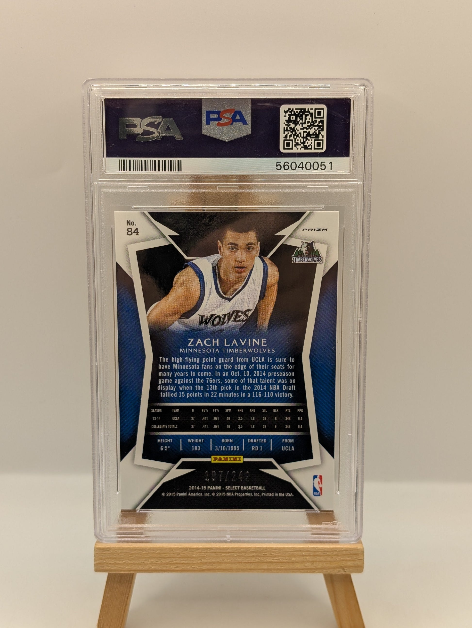 2014 PANINI SELECT BLUE PRIZM #84 ZACH LaVINE RC #/249 PSA 10 FRENLY BRICKS - Open 7 Days