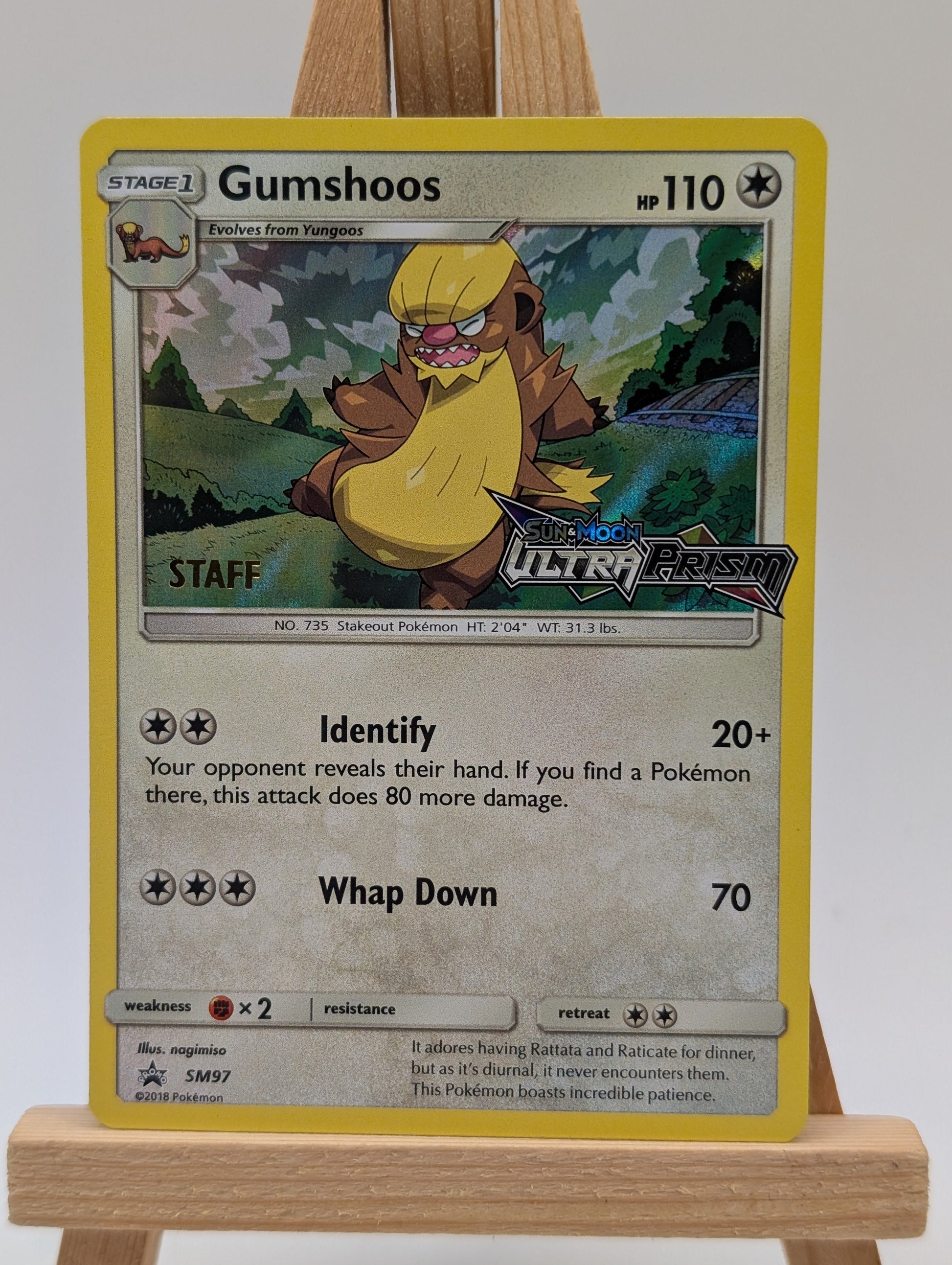 Pokemon Card Gumshoos SM97 STAFF Black Star Promo Ultra Prism STAMPED FRENLY BRICKS - Open 7 Days