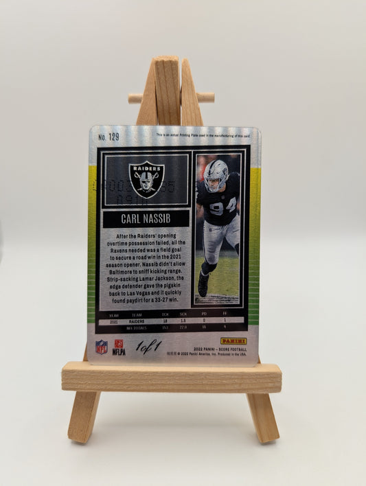 2022 Panini Score Football Carl Nassib 1/1 Raiders NFL Gridiron Card FRENLY BRICKS - Open 7 Days