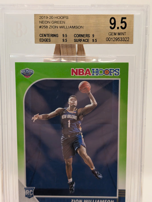 ZION WILLIAMSON #258
2019 PANINI HOOPS Neon Green BGS 9.5 Rookie FRENLY BRICKS - Open 7 Days