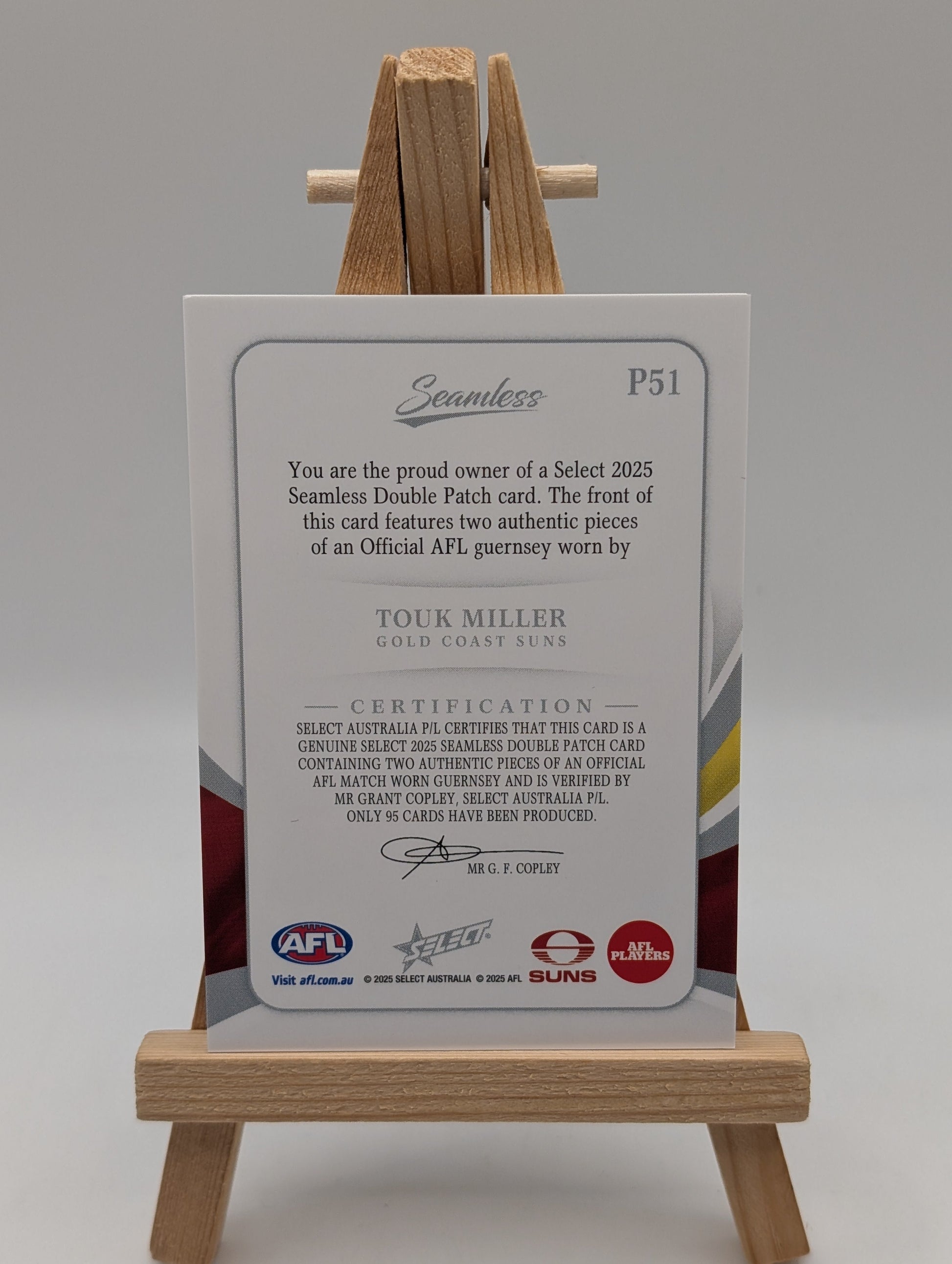2025 Select AFL Seamless Solo Patch Touk Miller 18 /95 FRENLY BRICKS - Open 7 Days
