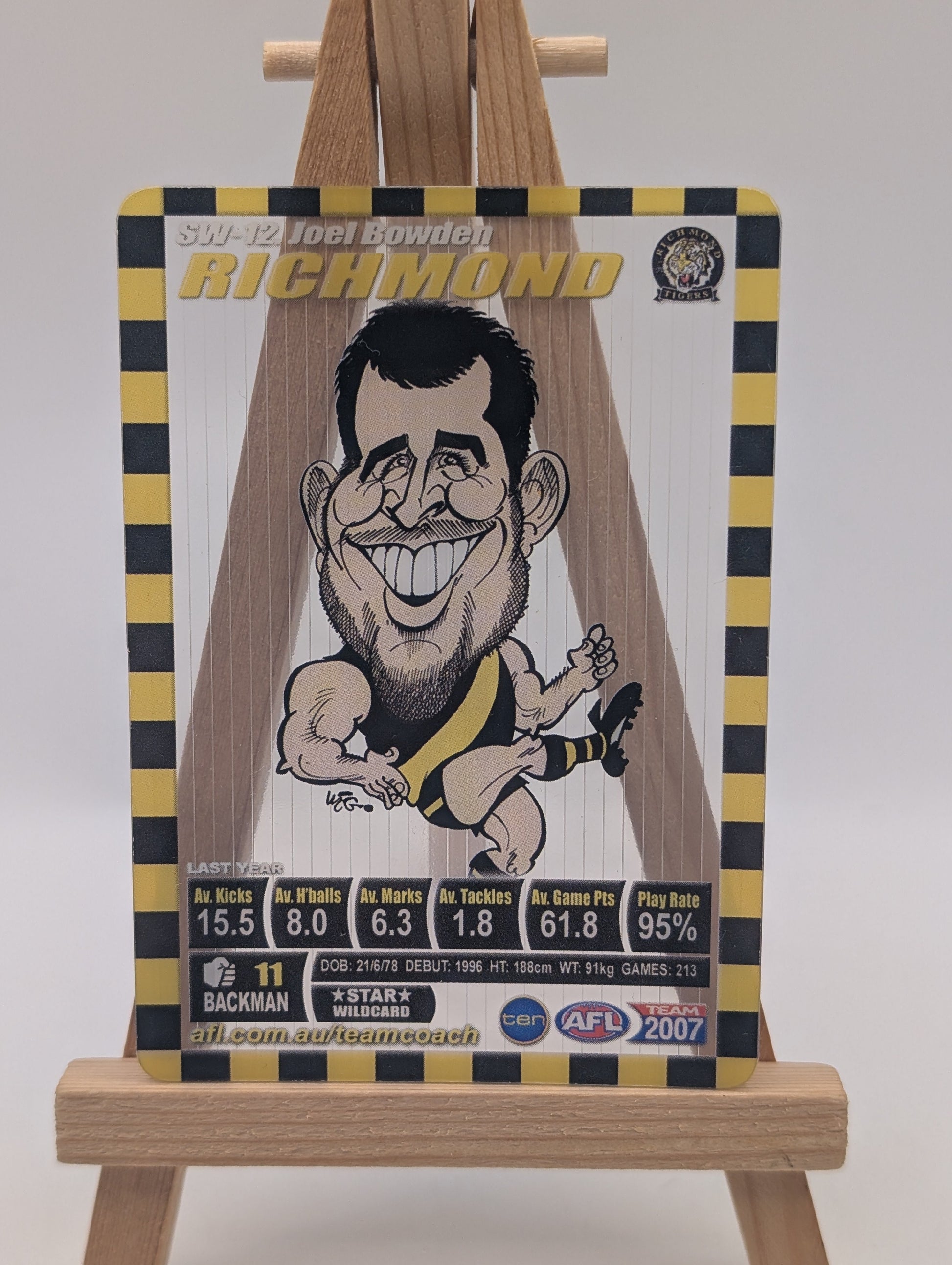 2007 AFL Teamcoach Trading Card Star Wild Card SW9 Joel Bowden-Richmond FRENLY BRICKS - Open 7 Days