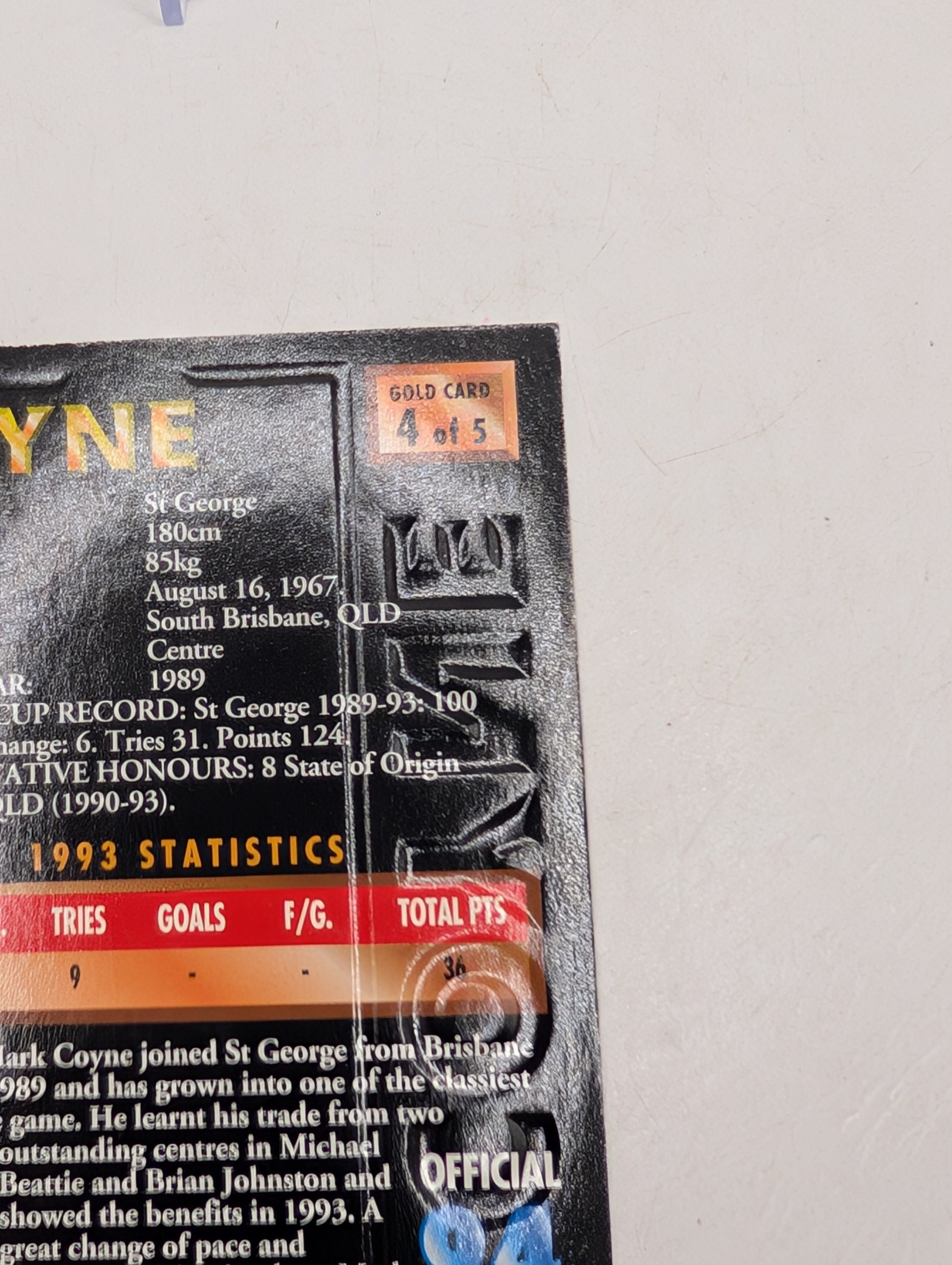 Mark Coyne Gold Signature Card #294/1000 Numbered NSW RL FRENLY BRICKS - Open 7 Days