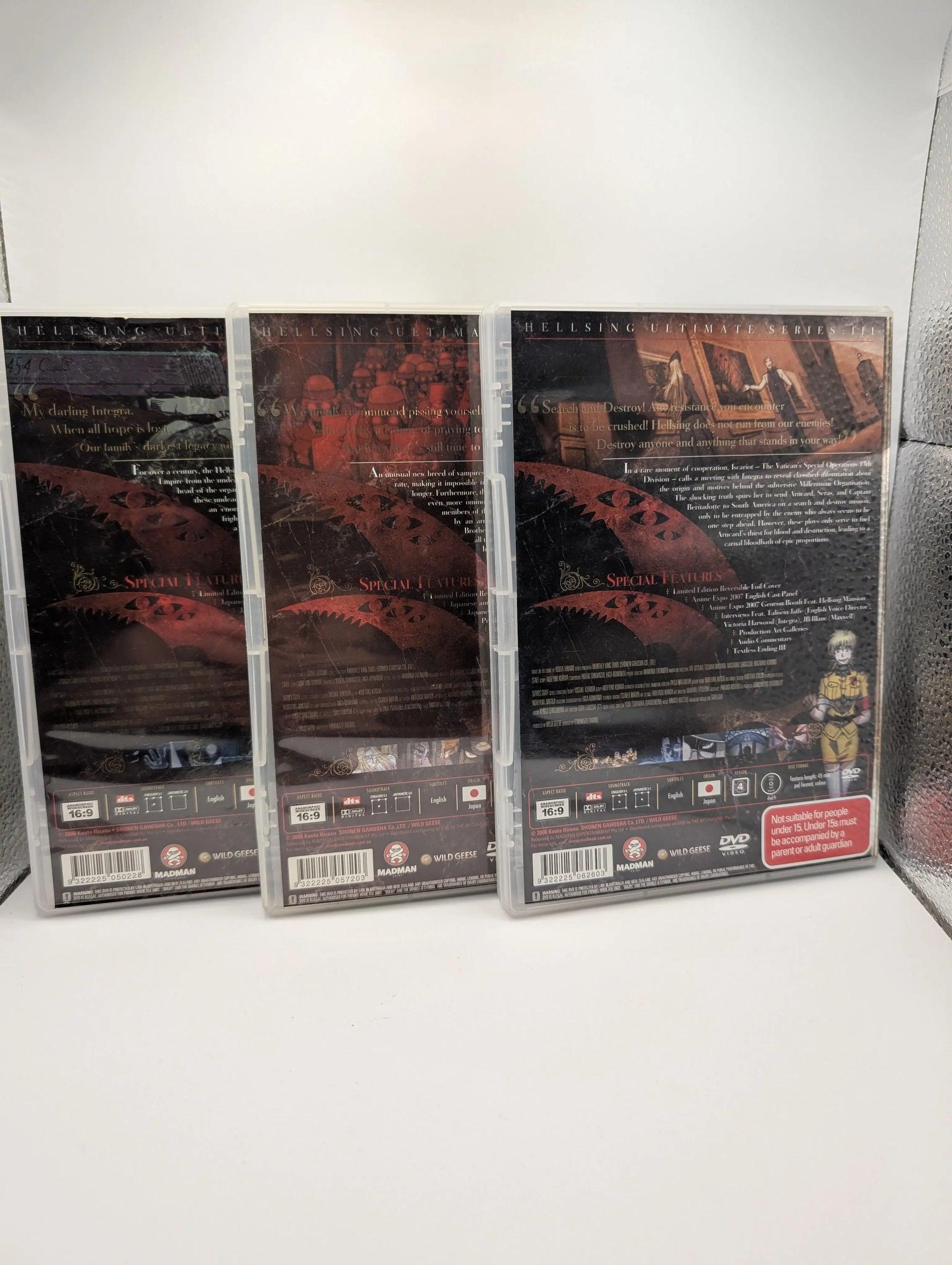 Hellsing Ultimate : Vol 1,2 & 3 Region 4 DVD used FRENLY BRICKS - Open 7 Days