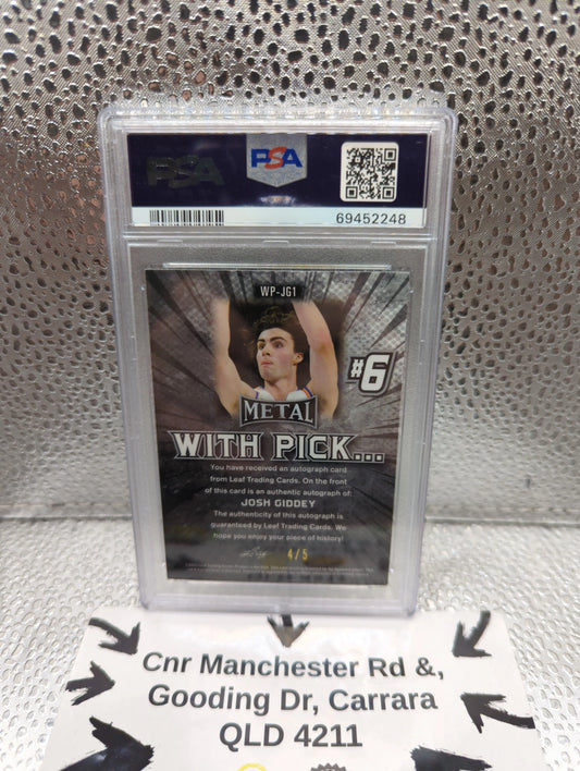 2021 LEAF Metal Draft - #JG1 - Josh Giddey WITH PICK Auto /5 PSA 10 FRENLY BRICKS - Open 7 Days