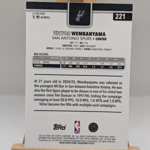 2025-26 Topps Chrome Victor Wembanyama #221 Silver Refractor Spurs FRENLY BRICKS - Open 7 Days