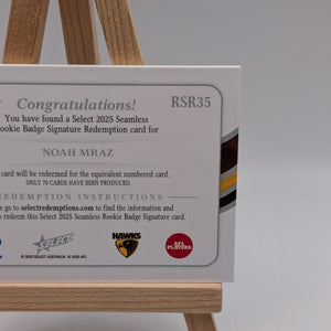 Noah Mraz Rookie Badge Signature Redemption Seamless AFL Select  /70 FRENLY BRICKS - Open 7 Days