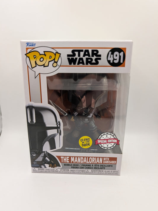Funko Pop! Star Wars The Mandalorian With Darksaber Glows In The Dark #491 FRENLY BRICKS - Open 7 Days