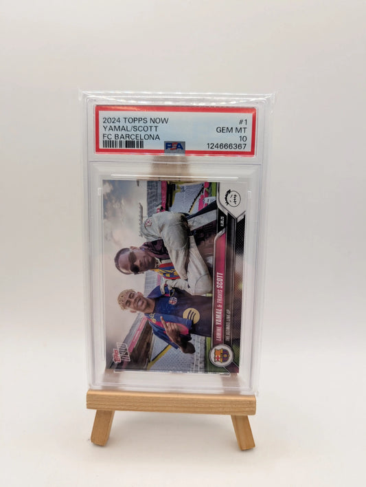 PSA10 2024-25 TOPPS NOW FC BARCELONA 1 TRAVIS SCOTT/LAMINE YAMAL FRENLY BRICKS - Open 7 Days