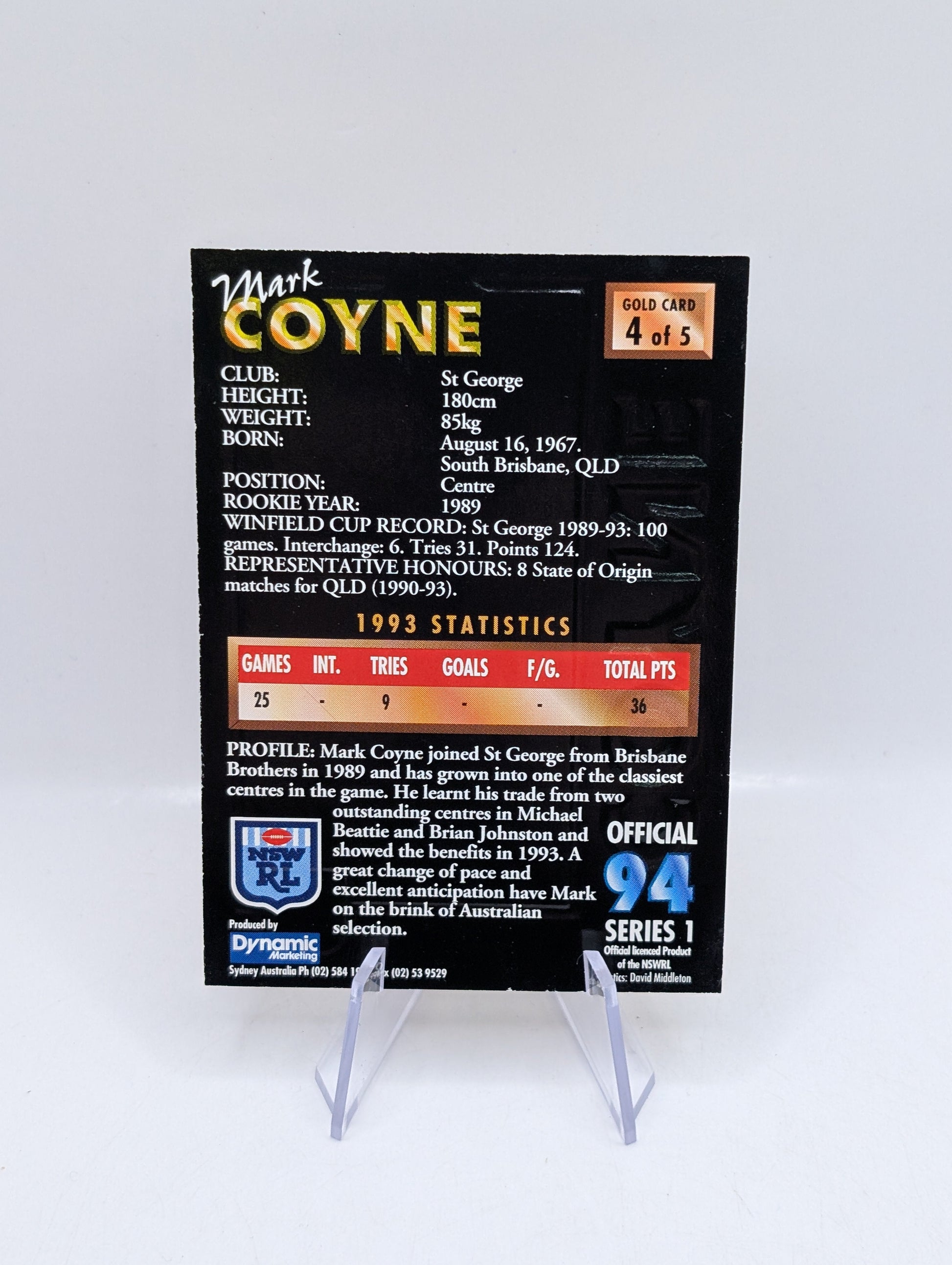Mark Coyne Gold Signature Card #294/1000 Numbered NSW RL FRENLY BRICKS - Open 7 Days