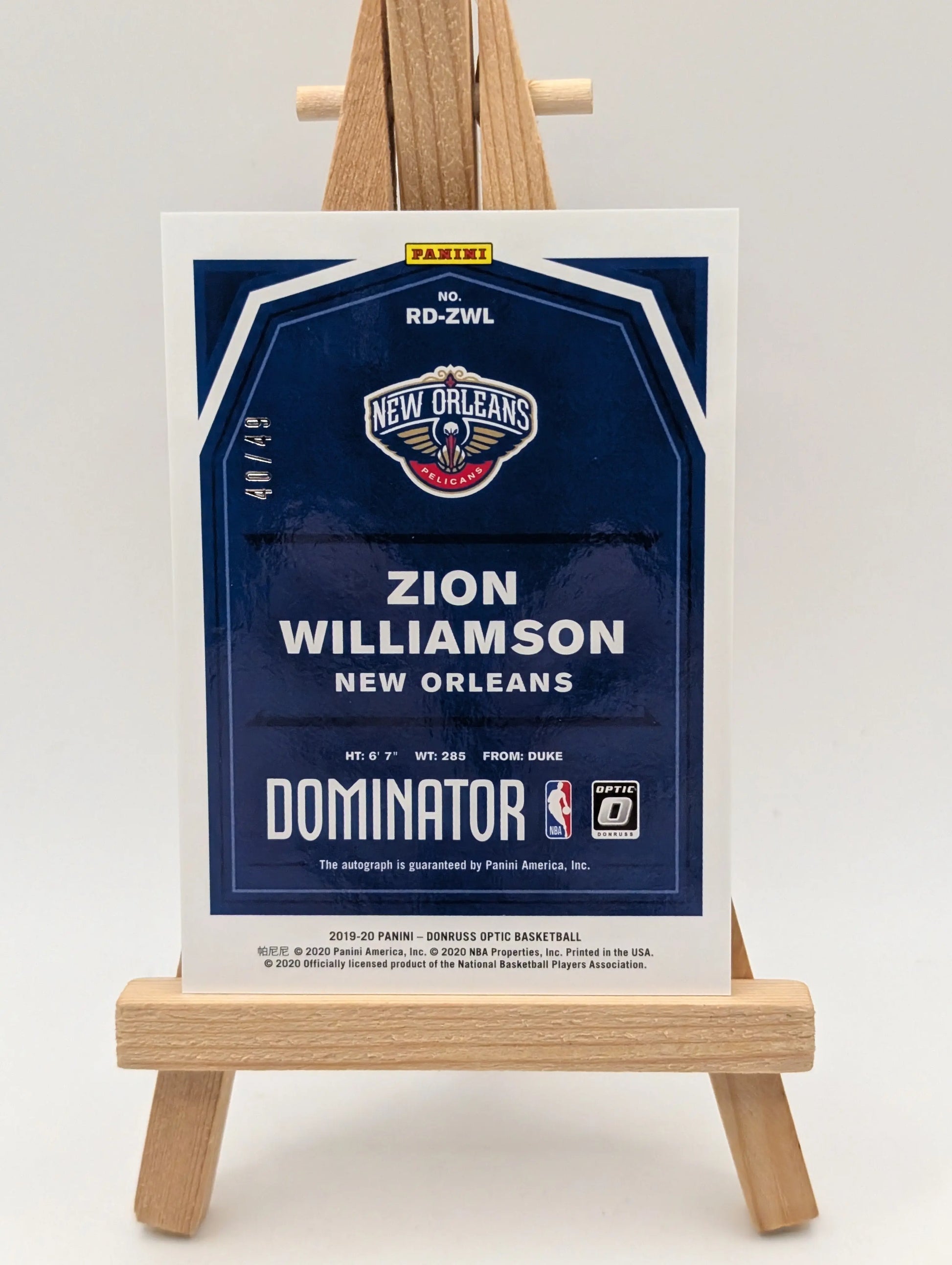 2019-20 Donruss Optic Rookie Auto Zion Williamson Dominators /49 FRENLY BRICKS - Open 7 Days