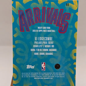 2025-26 Topps Finest VJ Edgecombe Arrivals RC Gold Refractor Rookie #/50 76ers FRENLY BRICKS - Open 7 Days