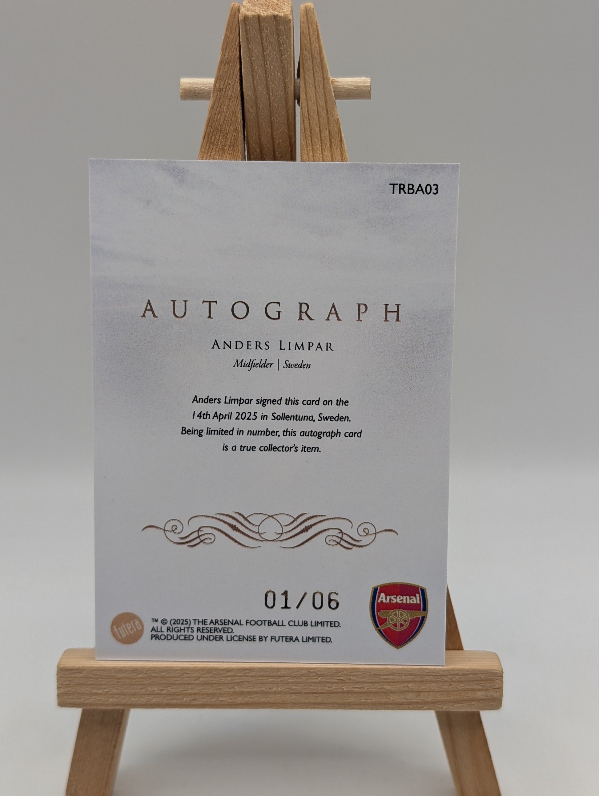 2025 Futera Anders Limpar /7 Auto Autograph Arsenal FRENLY BRICKS - Open 7 Days