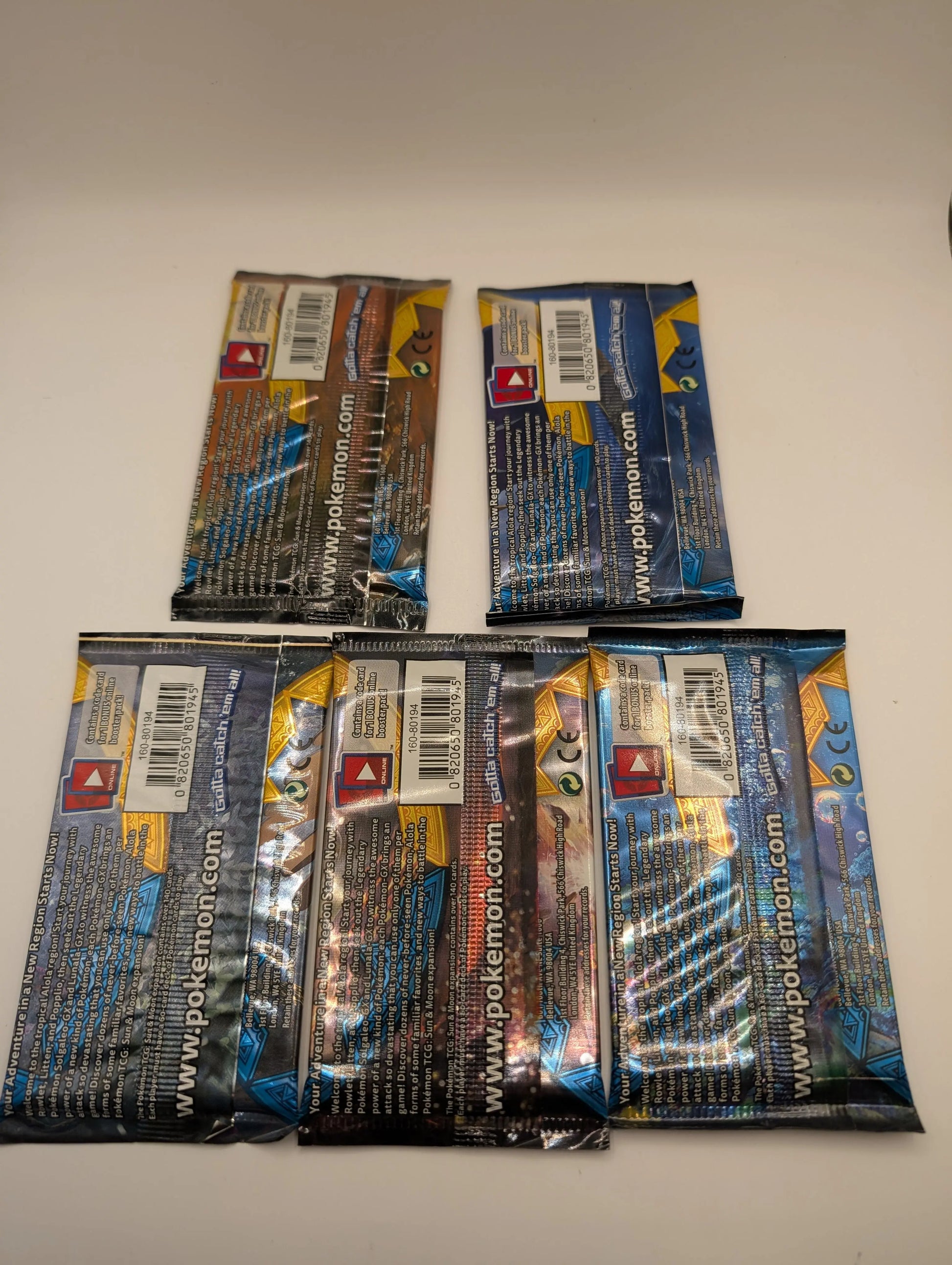 Art Set Of 5 Pokémon TCG: Sun and Moon Base Set Booster Packs Factory Sealed FRENLY BRICKS - Open 7 Days