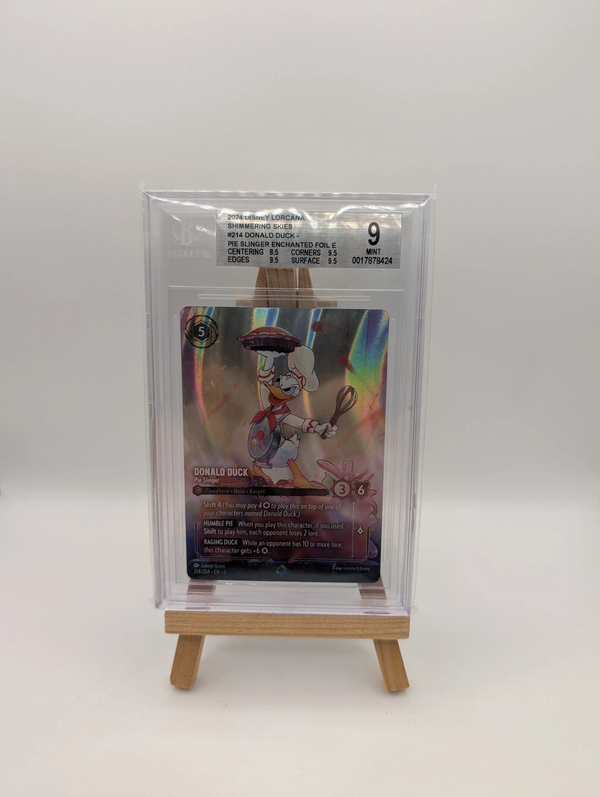 Lorcana Donald Duck - Pie Slinger (Enchanted) NM Holofoil Shimmering Skies BGS 9 FRENLY BRICKS - Open 7 Days