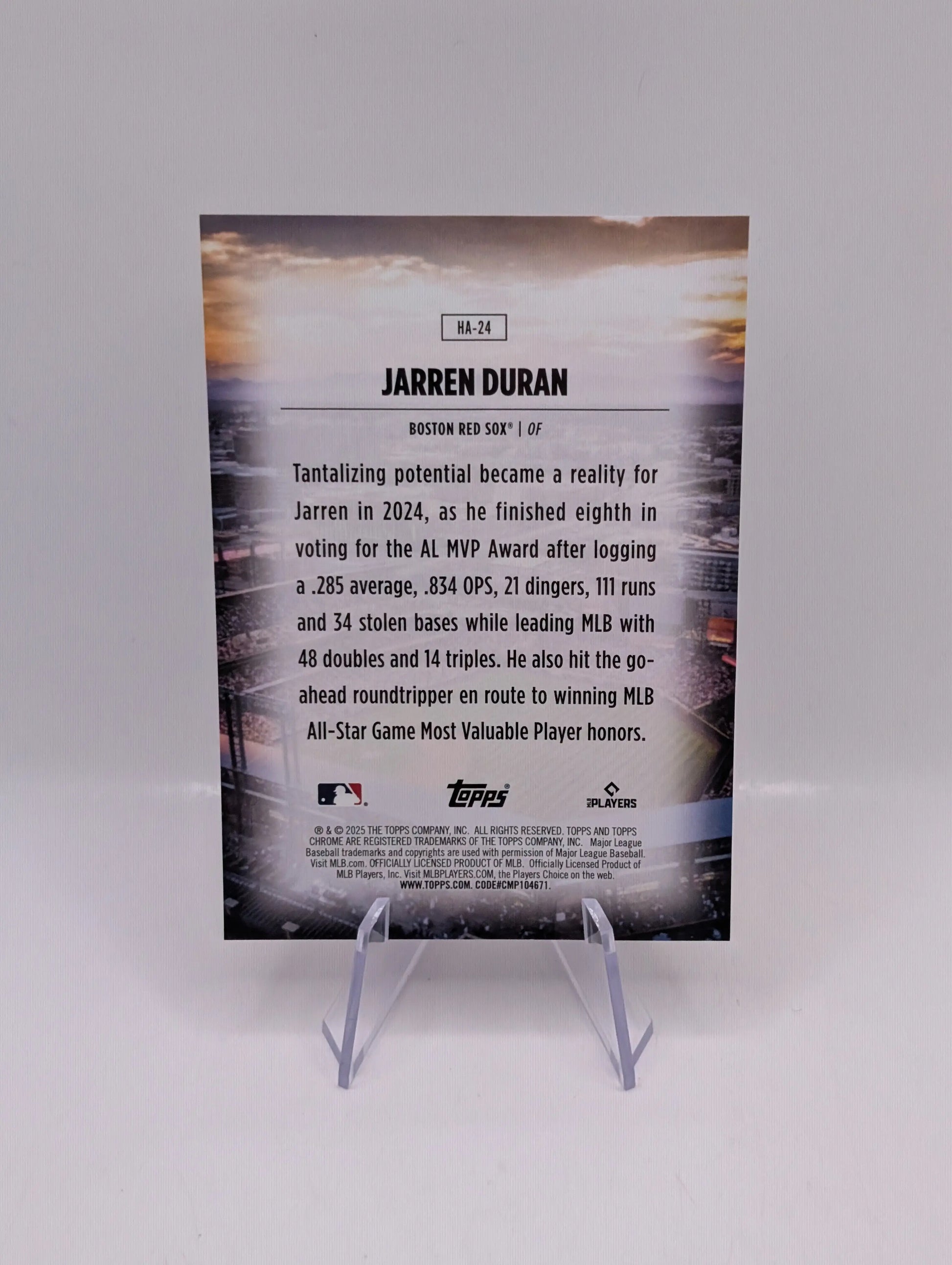 2025 TOPPS Series 2 Jarren Duran Home Field Advantage #HA-24 Boston Red Sox FRENLY BRICKS - Open 7 Days