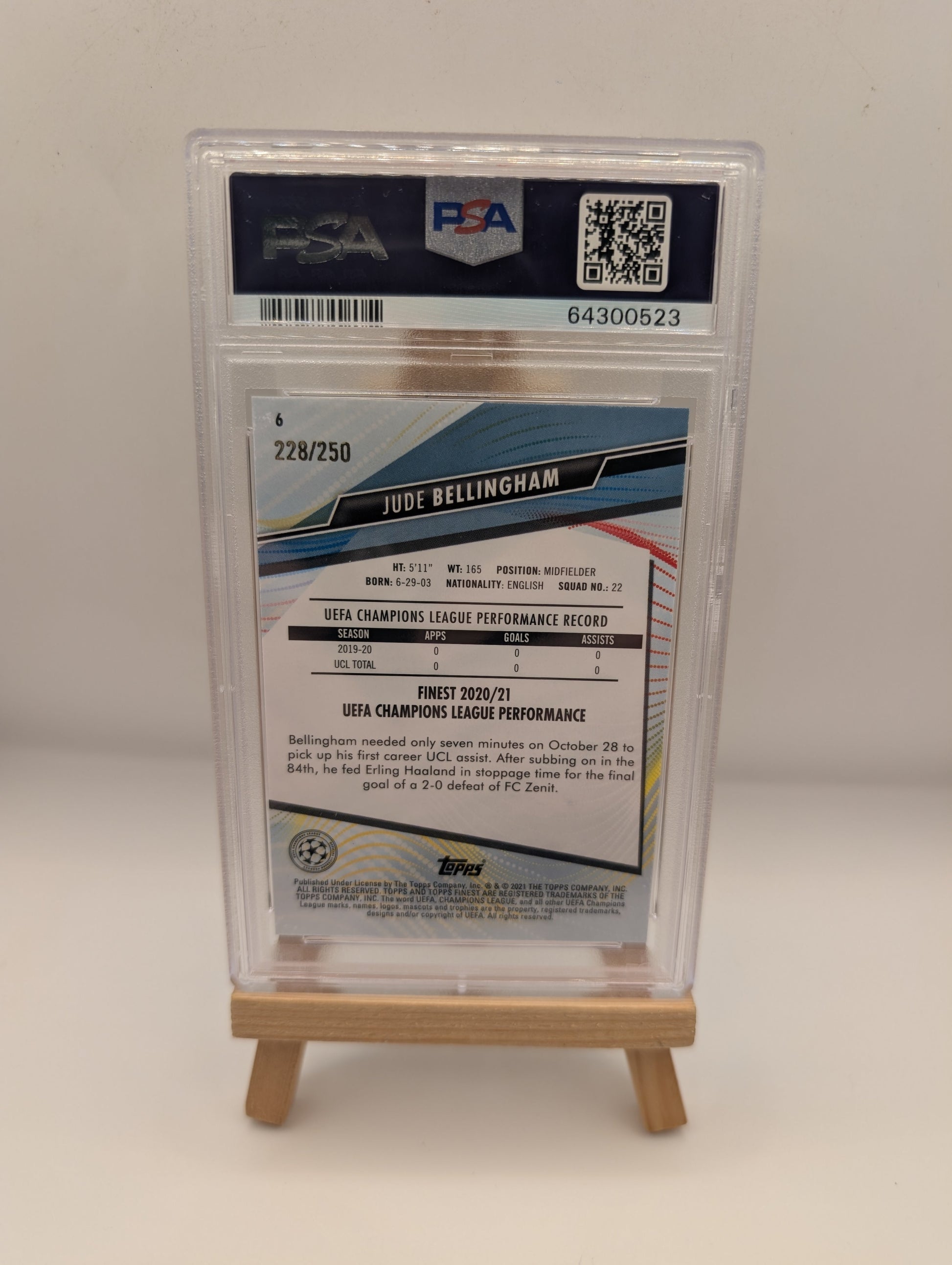 Jude Bellingham 2020 Topps Finest Rookie Card *PURPLE REFRACTOR* /250 PSA 10 FRENLY BRICKS - Open 7 Days