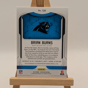 2019 Panini Certified Brian Burns Auto #/25 Rookie Autograph RC #139 Red FRENLY BRICKS - Open 7 Days