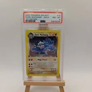 2000 POKEMON TEAM ROCKET Card DARK MACHAMP -HOLO 10/82  1ST EDITION  PSA 8 FRENLY BRICKS - Open 7 Days