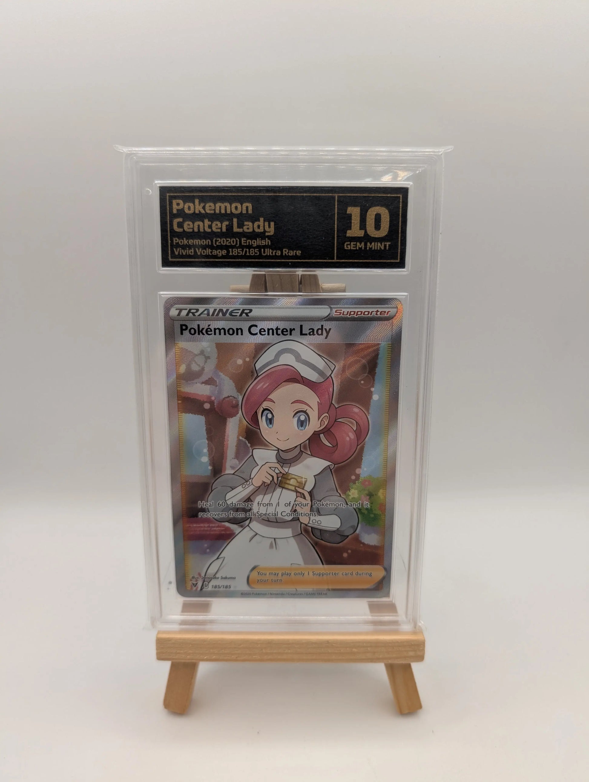 2020 Pokemon SWSH Vivid Voltage Pokemon Center Lady #185/185 Graded 10 FRENLY BRICKS - Open 7 Days