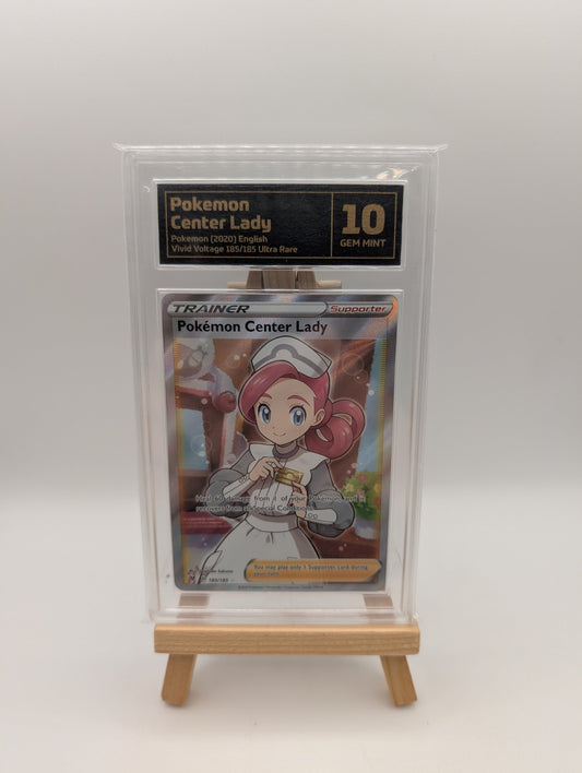 2020 Pokemon SWSH Vivid Voltage Pokemon Center Lady #185/185 Graded 10 FRENLY BRICKS - Open 7 Days
