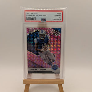 Amon-Ra St. Brown 2021 Panini Mosaic #328 Camo Pink Mosaic Prizm (RC) PSA 10 FRENLY BRICKS - Open 7 Days