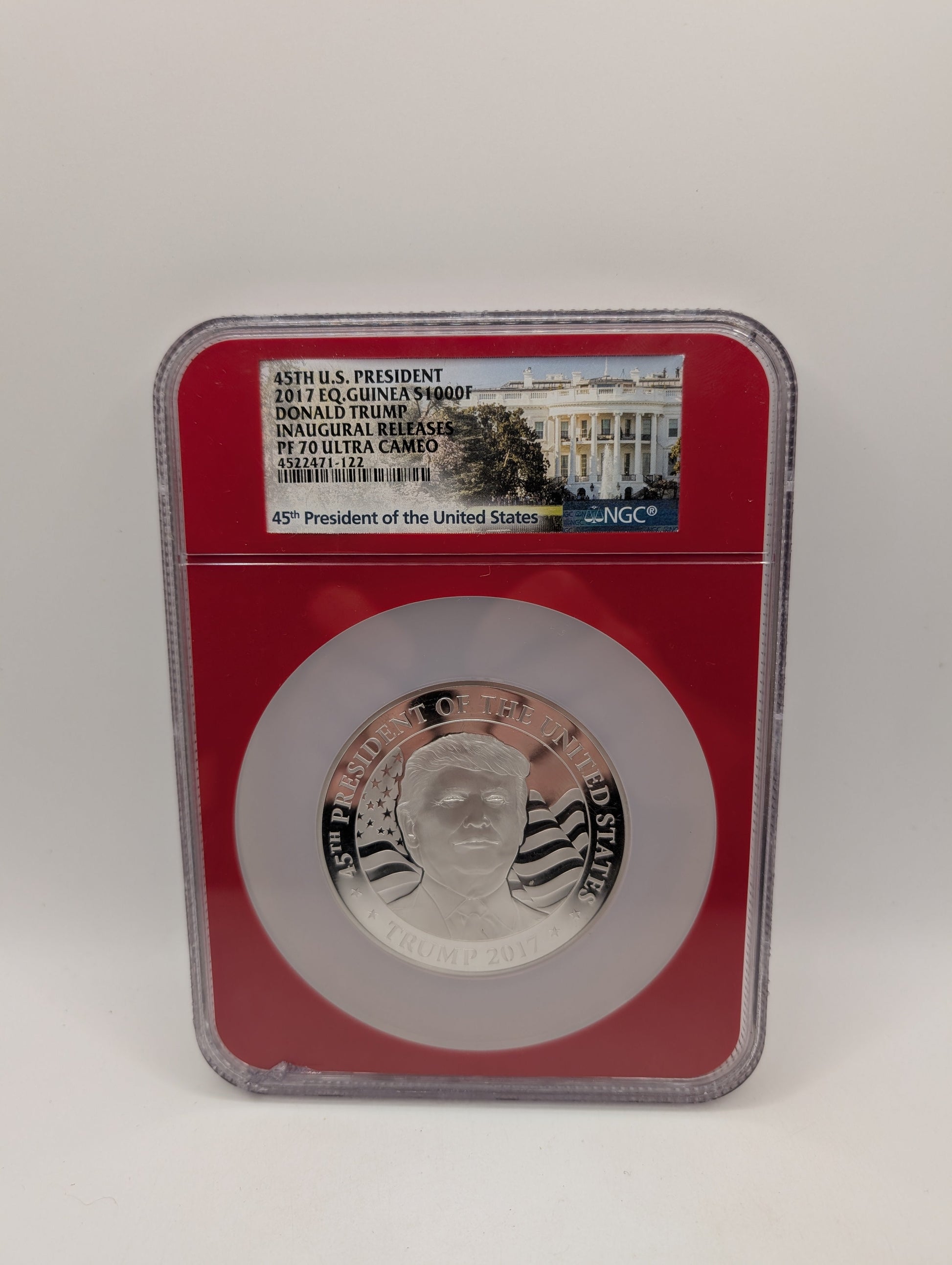 Equatorial Guinea 2017 Silver 1,000 Francos Donald Trump Inaugural Releases NGC Proof-70 UC (Red Frame Holder FRENLY BRICKS - Open 7 Days