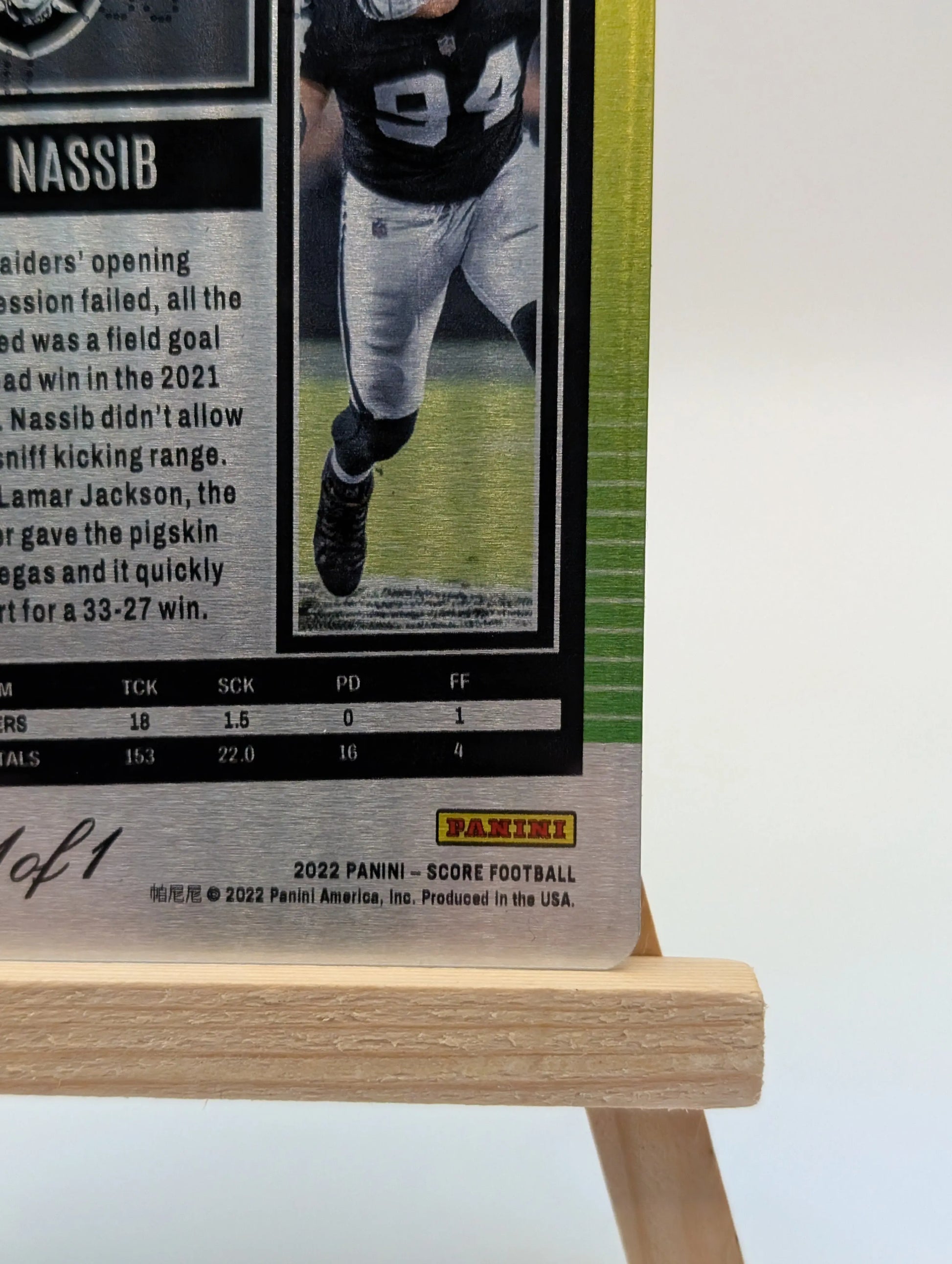 2022 Panini Score Football Carl Nassib 1/1 Raiders NFL Gridiron Card FRENLY BRICKS - Open 7 Days