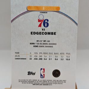 2025-26 Topps Finest - Common VJ Edgecombe #3 Blue Refractor /200 (RC)! FRENLY BRICKS - Open 7 Days