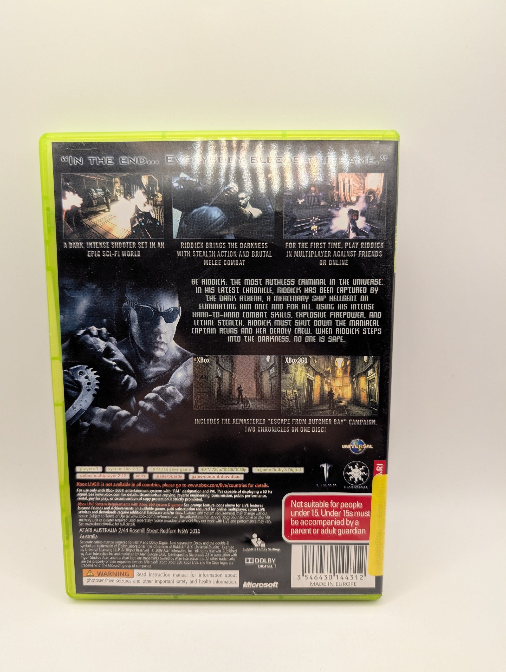 The Chronicles Of Riddick Assault On Dark Athena Xbox 360 PAL Complete Manual FRENLY BRICKS - Open 7 Days