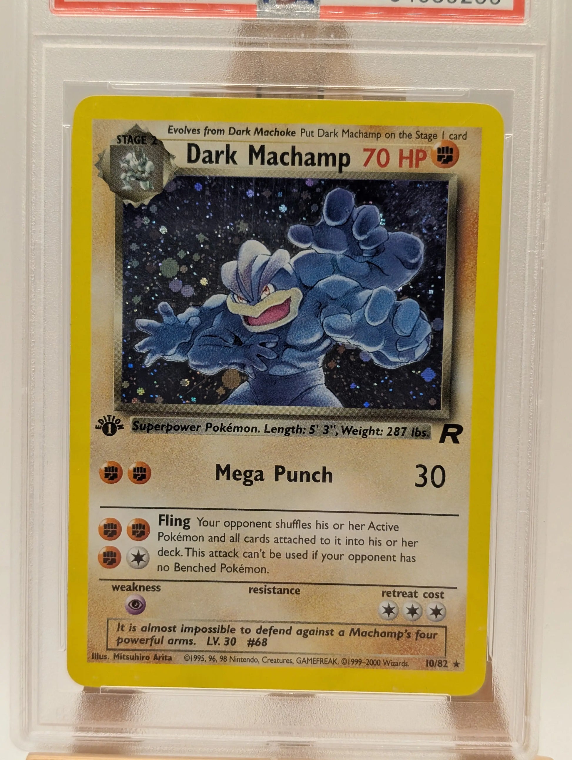 2000 POKEMON TEAM ROCKET Card DARK MACHAMP -HOLO 10/82  1ST EDITION  PSA 8 FRENLY BRICKS - Open 7 Days