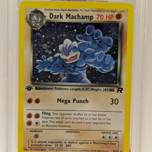2000 POKEMON TEAM ROCKET Card DARK MACHAMP -HOLO 10/82  1ST EDITION  PSA 8 FRENLY BRICKS - Open 7 Days