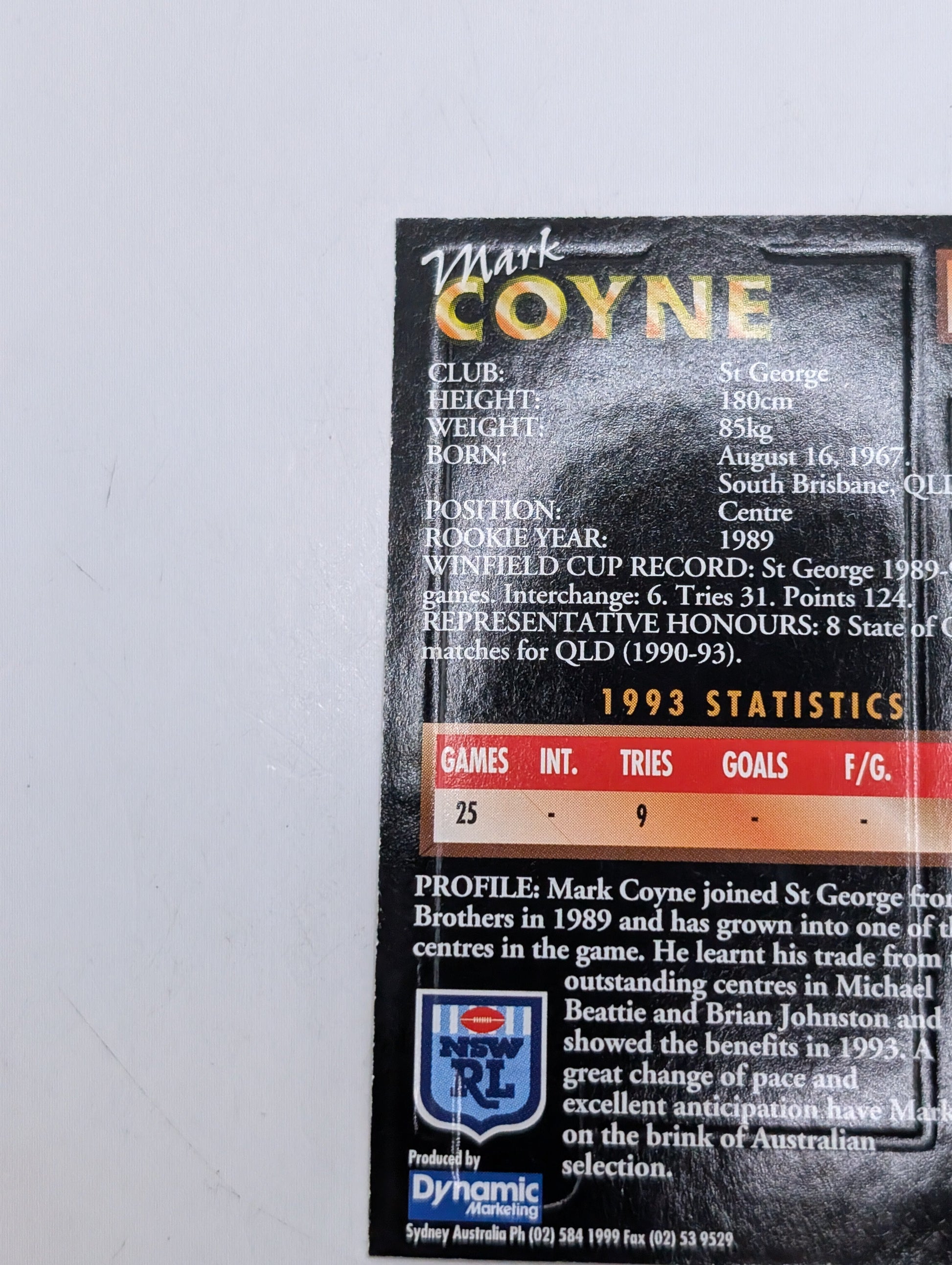 Mark Coyne Gold Signature Card #294/1000 Numbered NSW RL FRENLY BRICKS - Open 7 Days