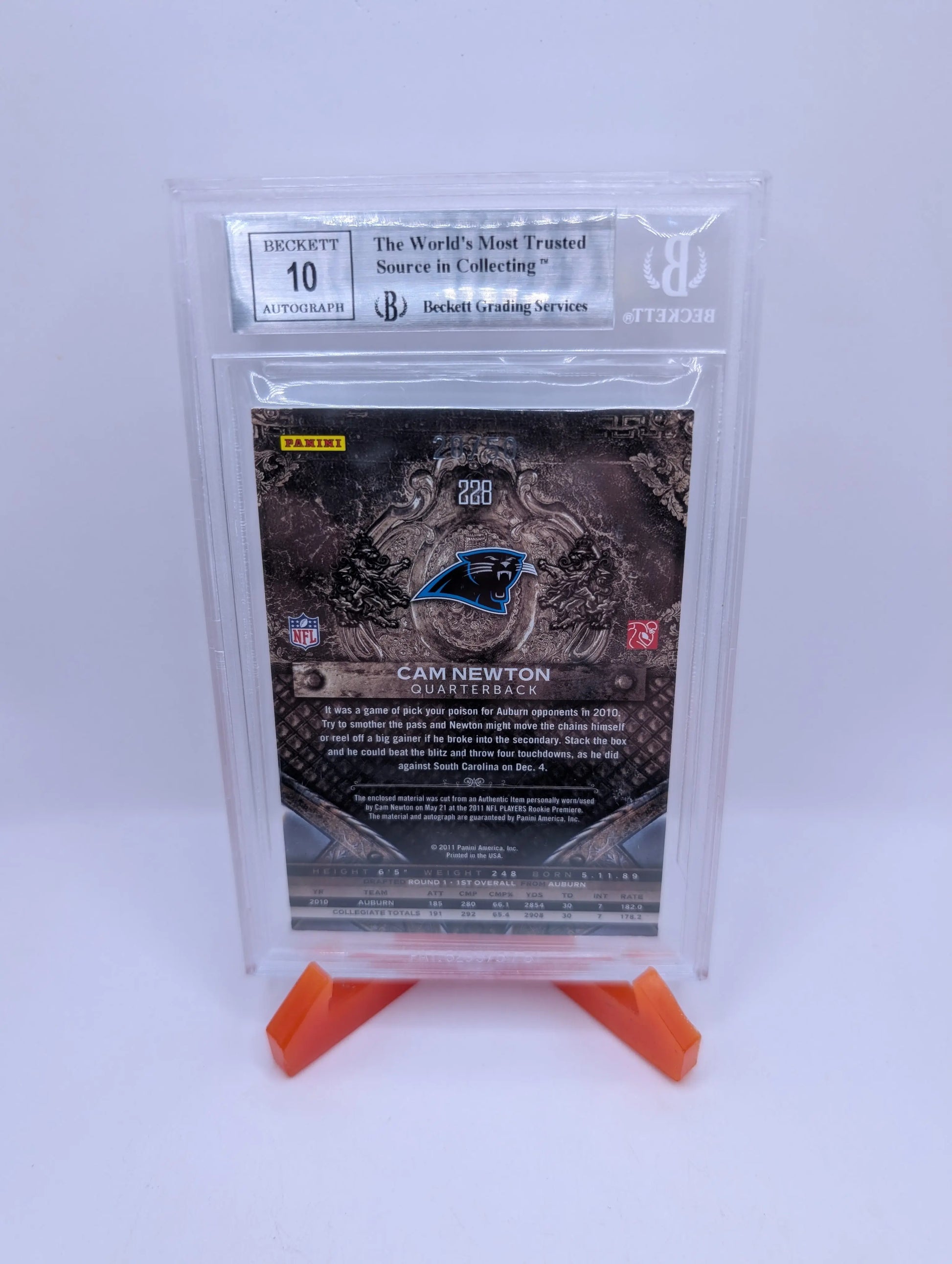 2011 Crown Royale Cam Newton Blue 3 Color Jersey Auto /50 BGS 9 FRENLY BRICKS - Open 7 Days
