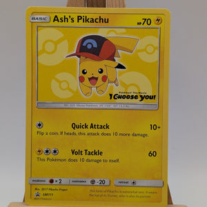 Pokémon TCG - Ash's Pikachu SM111 - Sun & Moon Black Star Promo FRENLY BRICKS - Open 7 Days