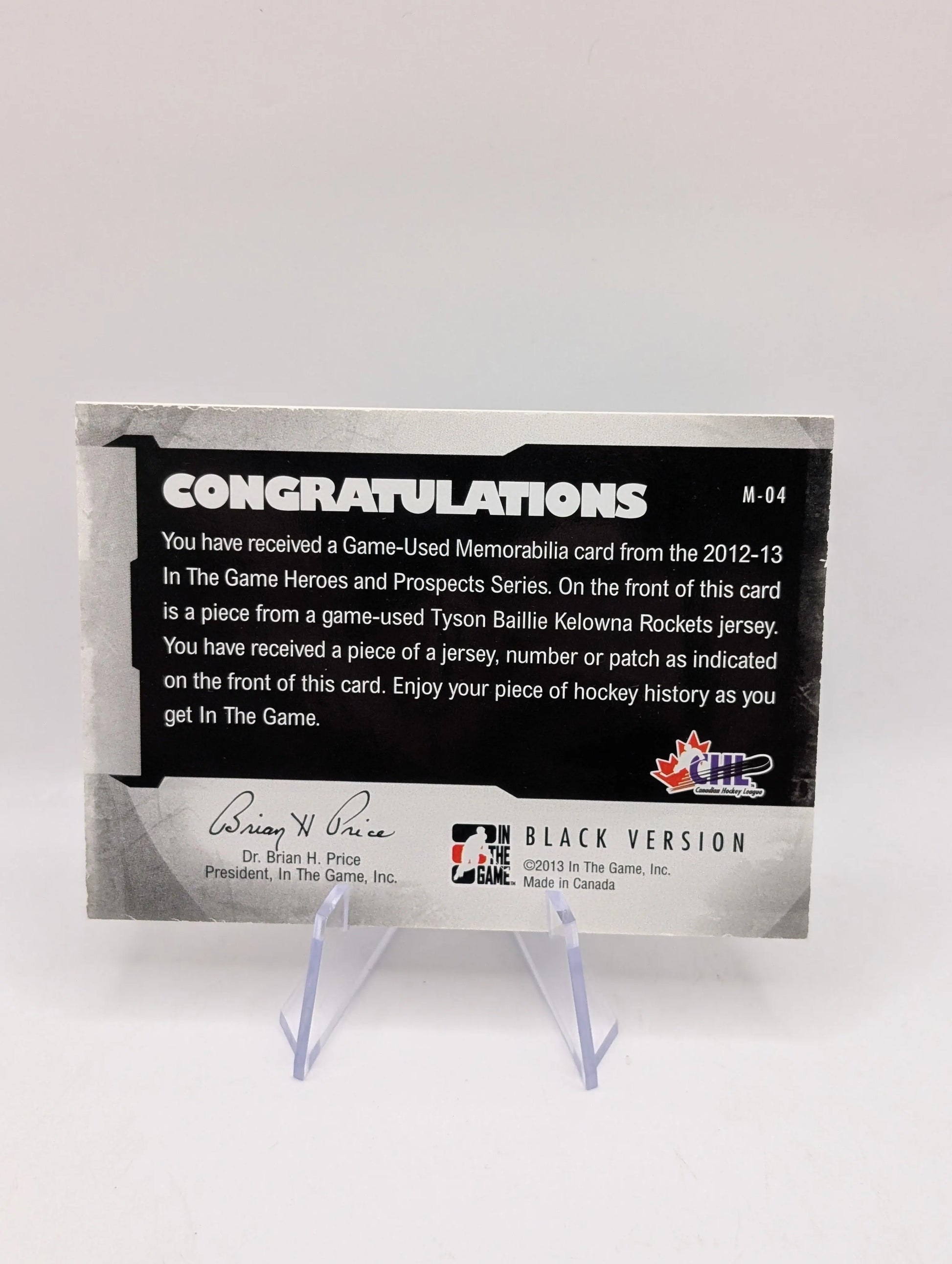 2012 ITG Heroes and Prospects Game-Used 1/1 Tyson Barrie Baillie #M-04 Rookie RC FRENLY BRICKS - Open 7 Days