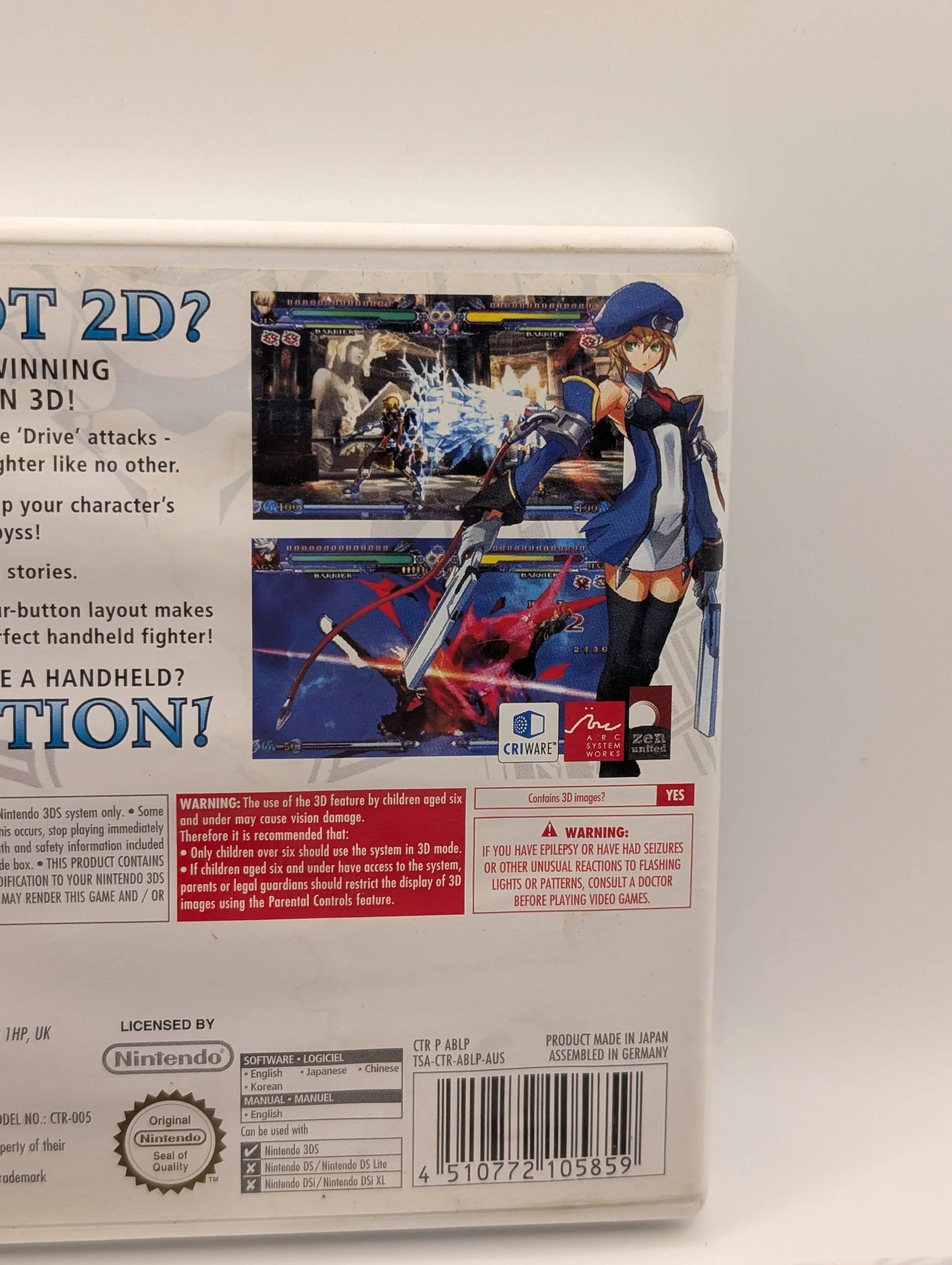 BlazBlue Continuum Shift II PAL Nintendo 3DS Used, Manual, Game, Case FRENLY BRICKS - Open 7 Days