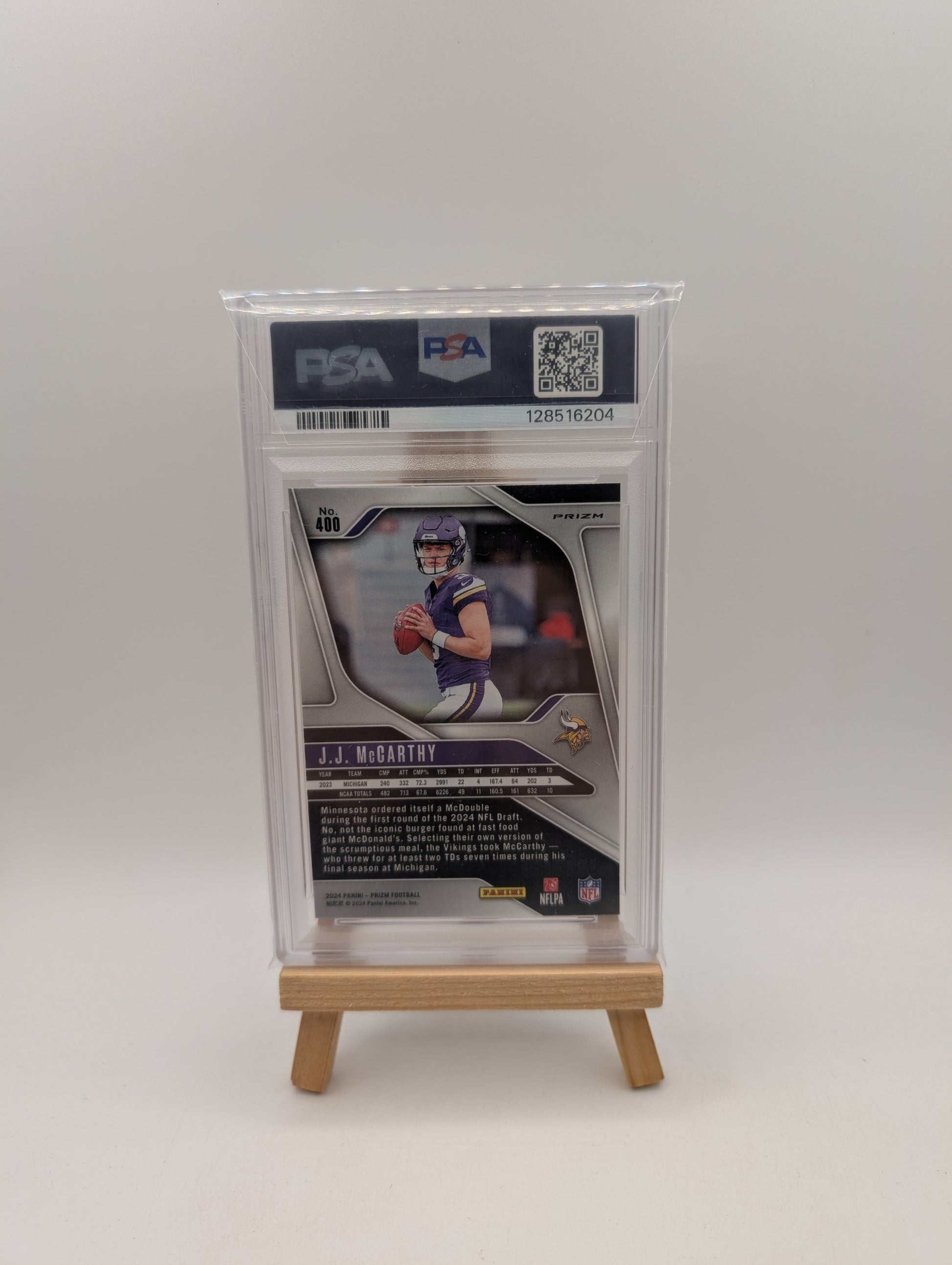 2024 PANINI PRIZM RED/WHITE/BLUE PRIZM #400 JJ MCCARTHY ROOKIE RC PSA 9 FRENLY BRICKS - Open 7 Days