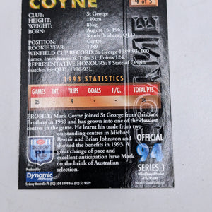 Mark Coyne Gold Signature Card #294/1000 Numbered NSW RL FRENLY BRICKS - Open 7 Days