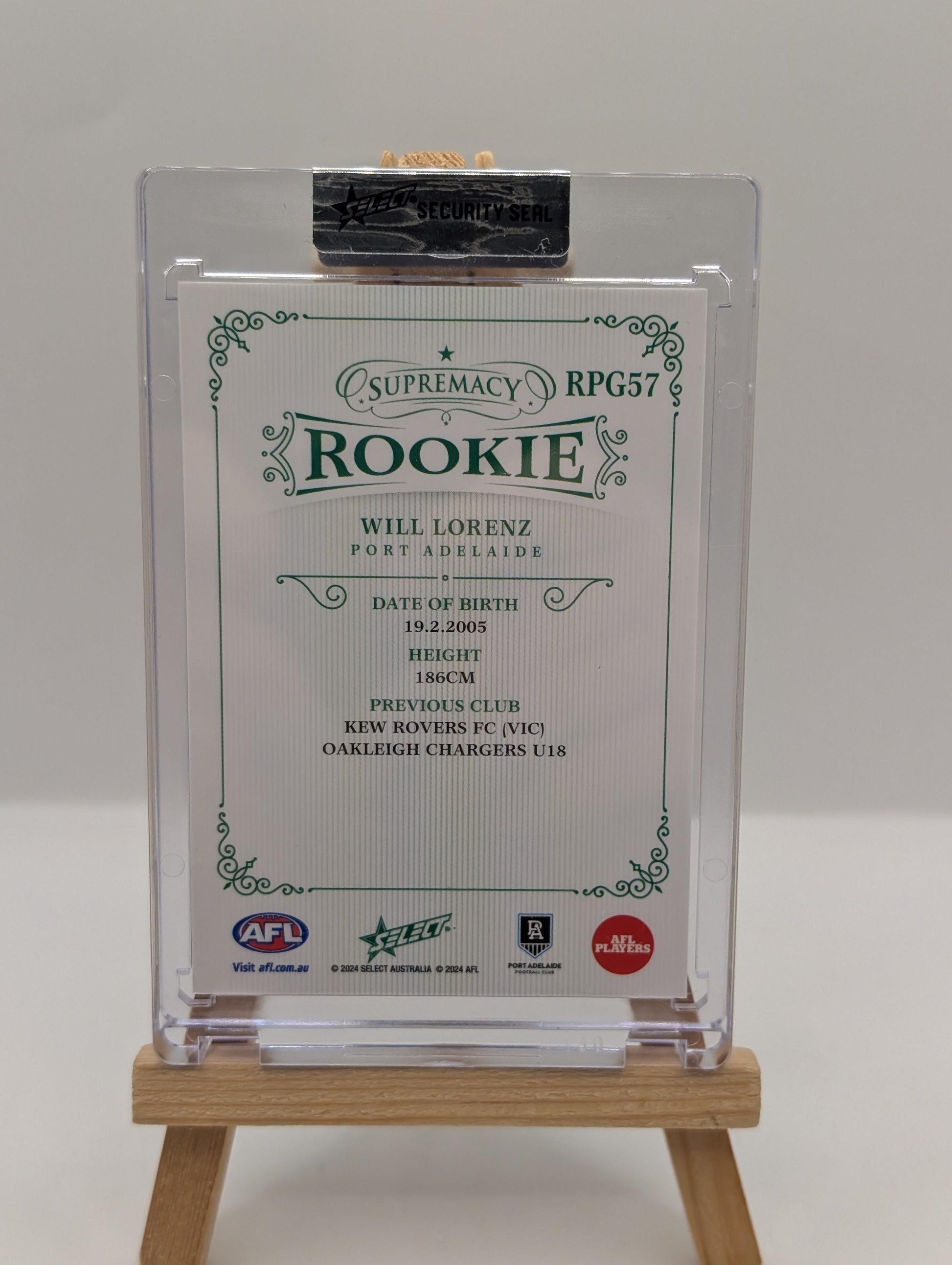 2024 AFL Select Green Supremacy Rookie RPG57 Will Lorenz LOW /25 Port Adelaide FRENLY BRICKS - Open 7 Days