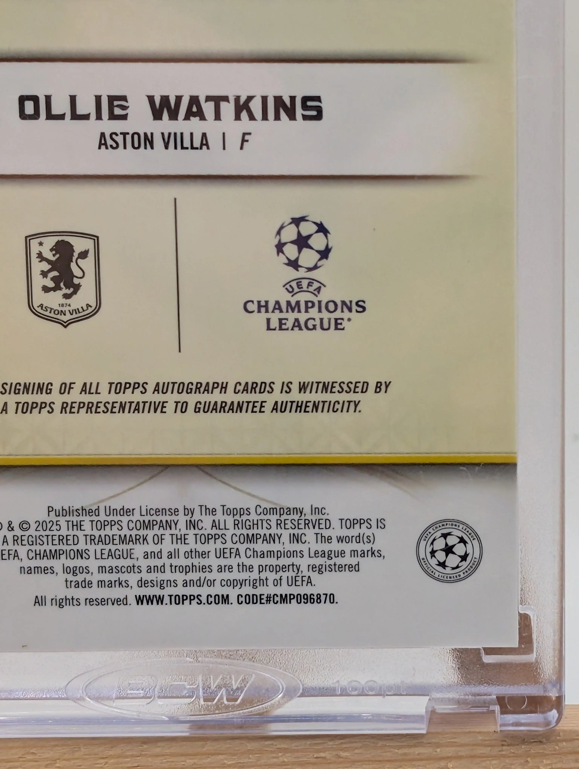 2025 Topps Reverence UCC UEFA ASTON VILLA OLLIE WATKINS Sealed Auto /75 FRENLY BRICKS - Open 7 Days