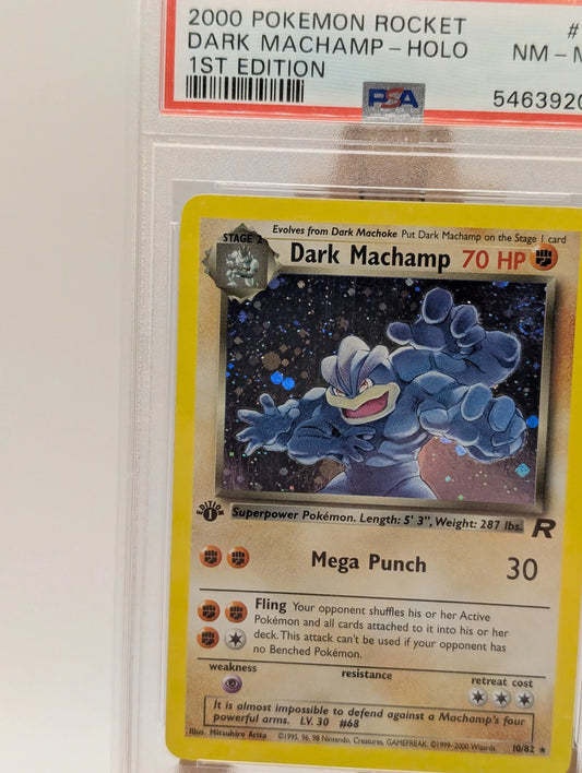 2000 POKEMON TEAM ROCKET Card DARK MACHAMP -HOLO 10/82  1ST EDITION  PSA 8 FRENLY BRICKS - Open 7 Days