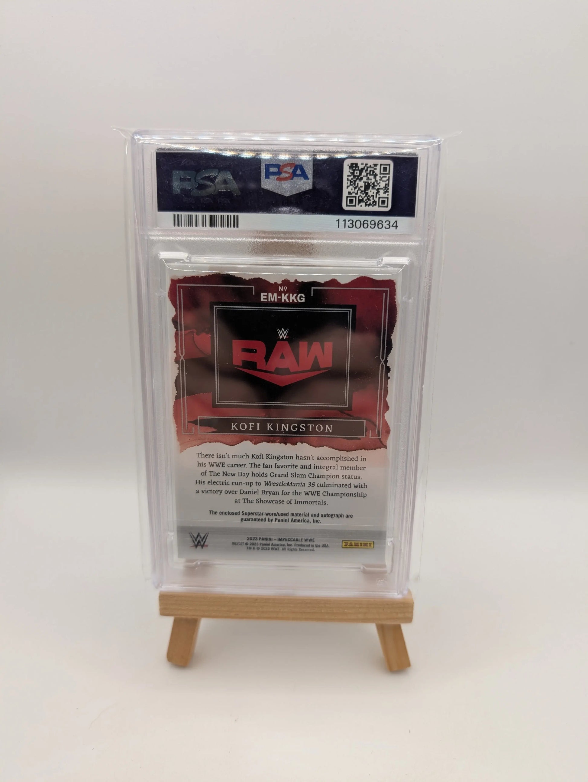 2023 Panini Impeccable Elegance Kofi Kingston EM-KKG /75 Auto Memorabilia PSA 8 FRENLY BRICKS - Open 7 Days