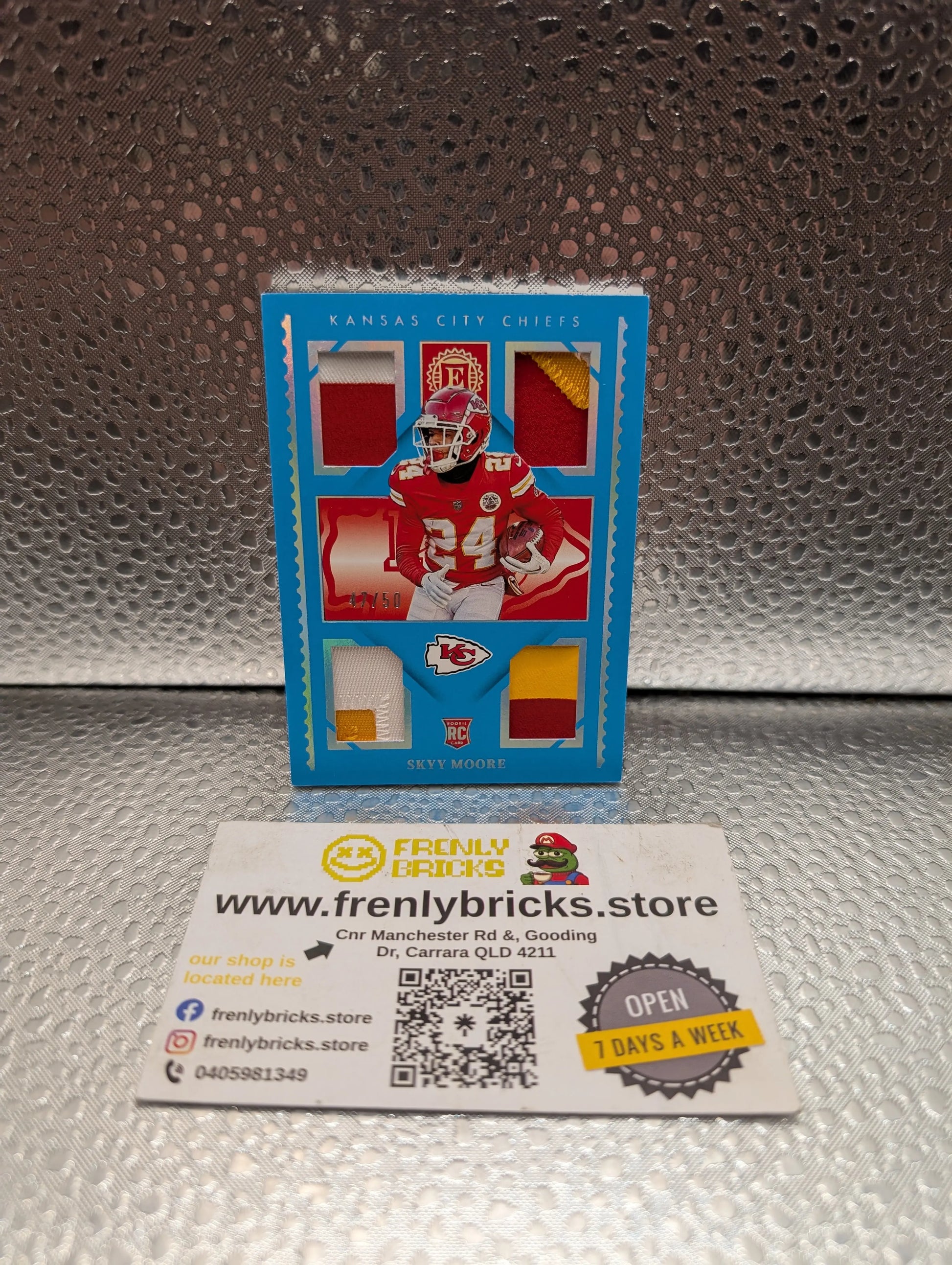 2022 ~ SKYY MOORE ~ Encased ~ RC/Quad Patch ~ /50 ~ #RQM-17 Blue FRENLY BRICKS - Open 7 Days