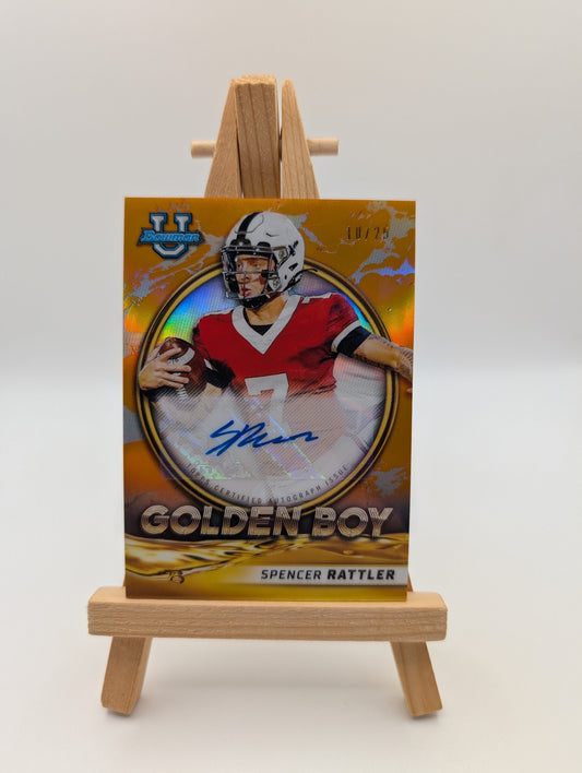 SPENCER RATTLER 2021 Bowman University Golden Boy Auto ORANGE REFRACTOR /25 RARE FRENLY BRICKS - Open 7 Days