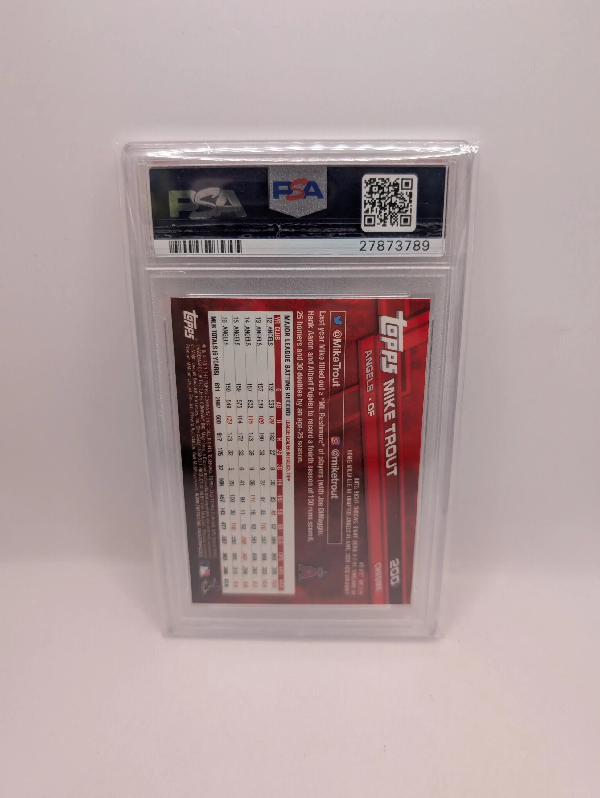 2017 TOPPS CHROME BASEBALL CARD #200 MIKE TROUT PSA 10 WHITE JERSEY LA ANGELS FRENLY BRICKS - Open 7 Days