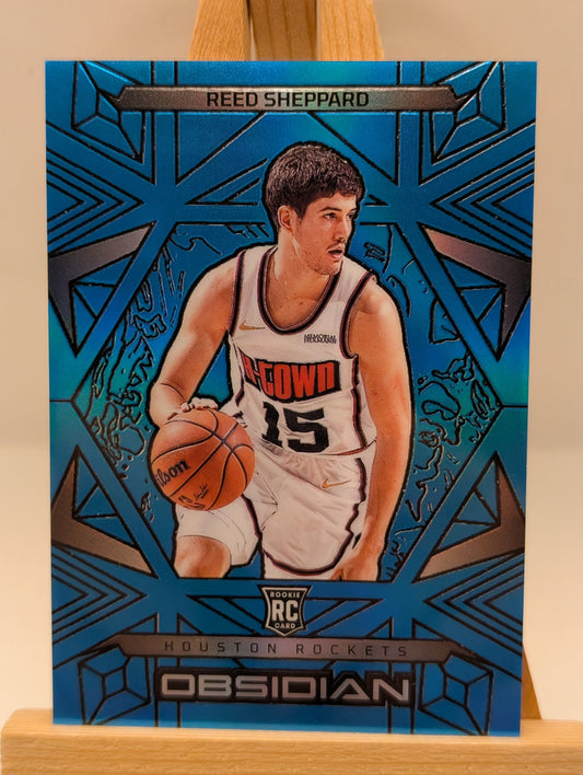 Reed Sheppard 2024-25 Panini Obsidian Electric Etch Blue Flood /30 RC #160 FRENLY BRICKS - Open 7 Days