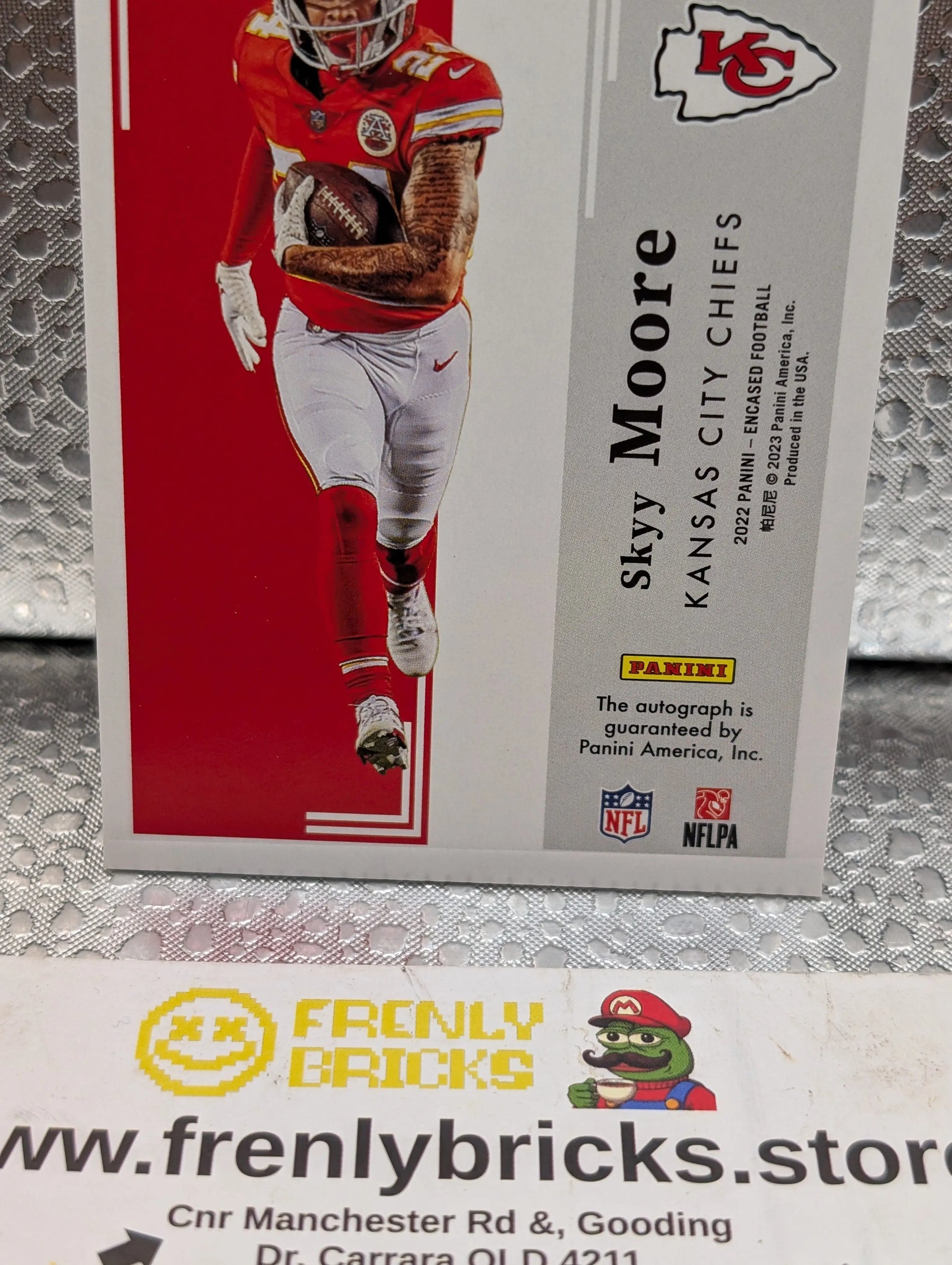 2022 Panini Encased Scripted Signatures Sapphire /15 Skyy Moore Rookie Auto RC FRENLY BRICKS - Open 7 Days